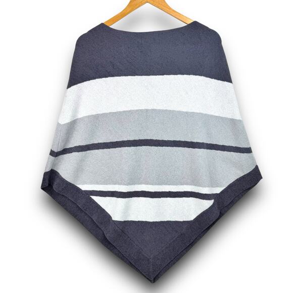 NEW Barefoot Dreams CozyChic Ultra Lite Gray Stripe Ocean Breeze Poncho One Size - Picture 6 of 9